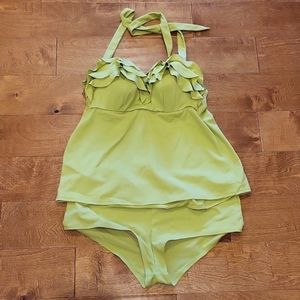 Lane Bryant Ruffle 2 Piece Tankini, Lime Green,  Size 20